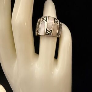 Sterling Silver Mother of Pearl and Marcasite Ring